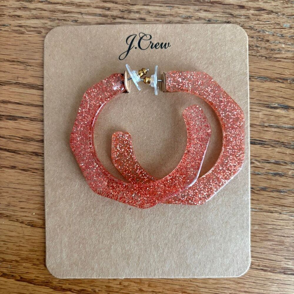 J.Crew | Angled Glitter Hoop Earrings | 2.25” Diameter